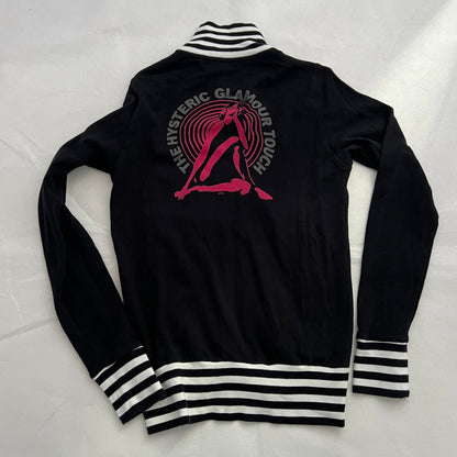Black Hysteric Glamour Striped Hem Hot Pink Graphic Zip High Neck Tracksuit Jacket