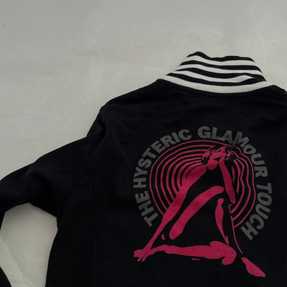 Black Hysteric Glamour Striped Hem Hot Pink Graphic Zip High Neck Tracksuit Jacket