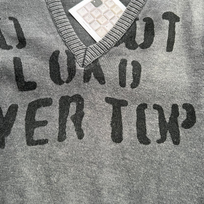 Faded Grey Dolce & Gabanna Wool Blend V Neck Graphic Knit Pullover Sweater