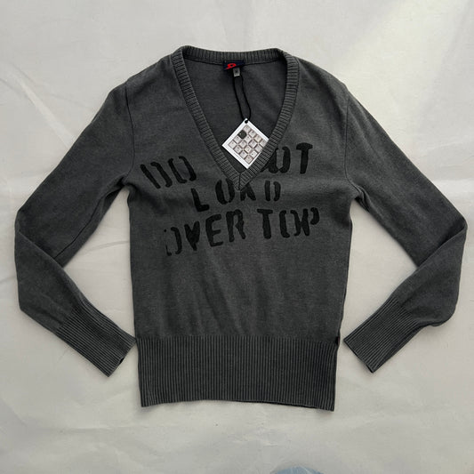 Faded Grey Dolce & Gabanna Wool Blend V Neck Graphic Knit Pullover Sweater