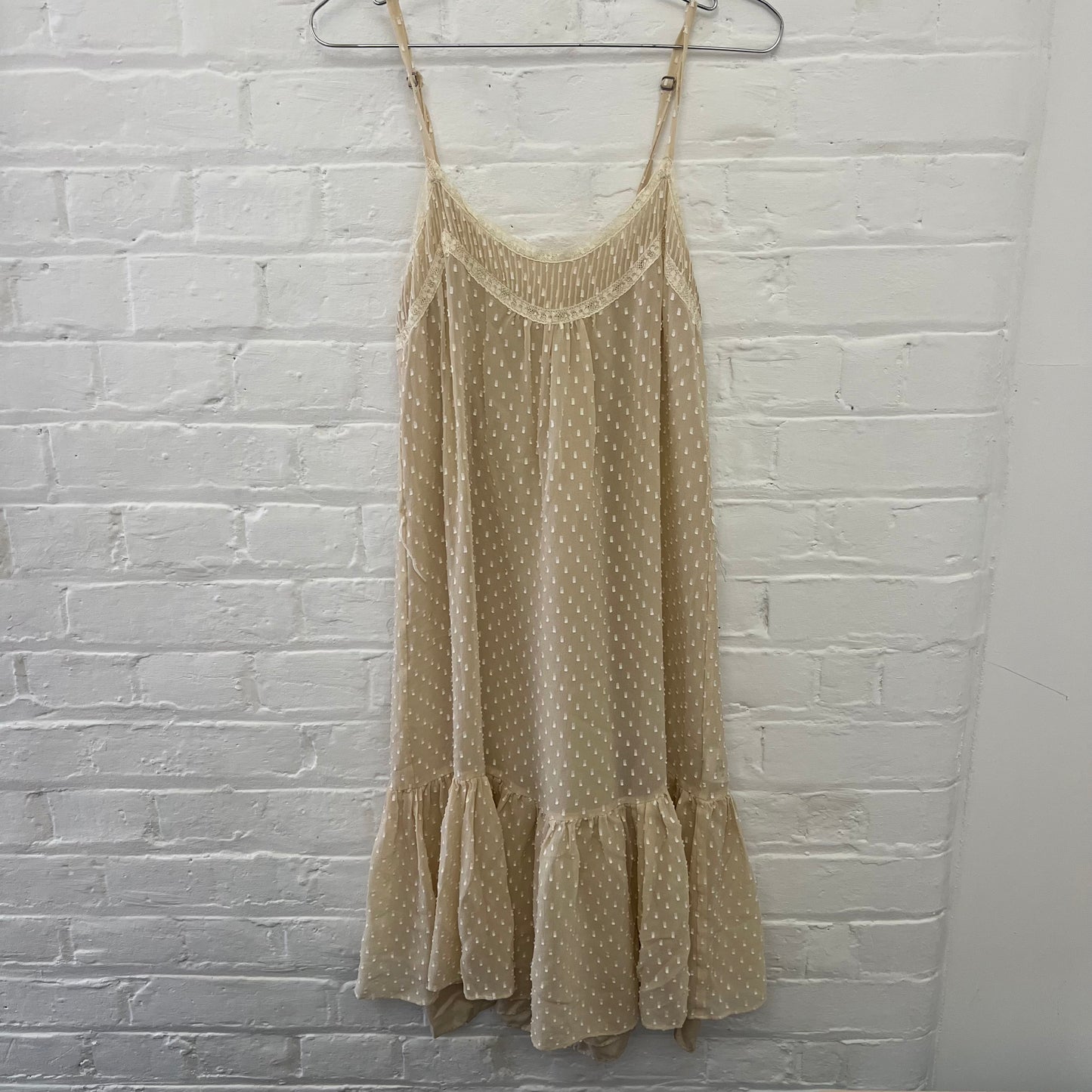 Rebecca Taylor Cream Silk Blend Polka Dot Drop Waist Ruffle Hem Maxi Dress