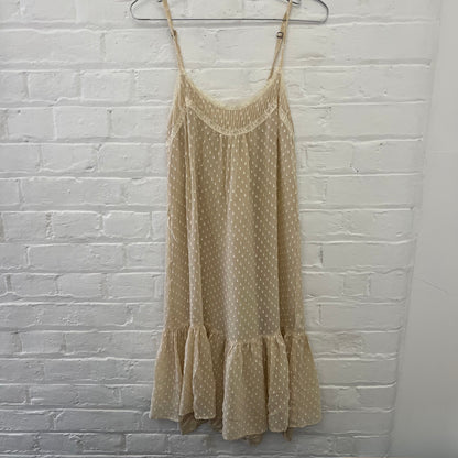 Rebecca Taylor Cream Silk Blend Polka Dot Drop Waist Ruffle Hem Maxi Dress