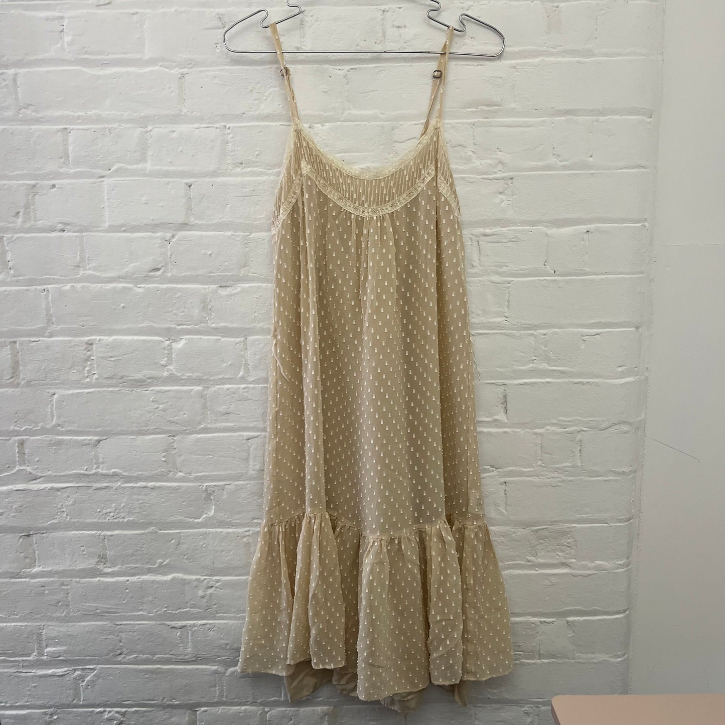 Rebecca Taylor Cream Silk Blend Polka Dot Drop Waist Ruffle Hem Maxi Dress
