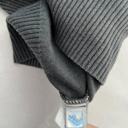 Faded Grey Dolce & Gabanna Wool Blend V Neck Graphic Knit Pullover Sweater