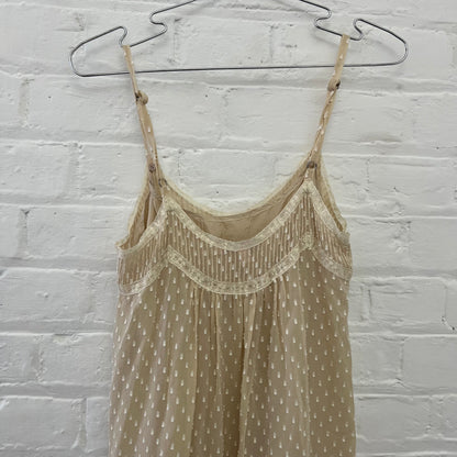 Rebecca Taylor Cream Silk Blend Polka Dot Drop Waist Ruffle Hem Maxi Dress