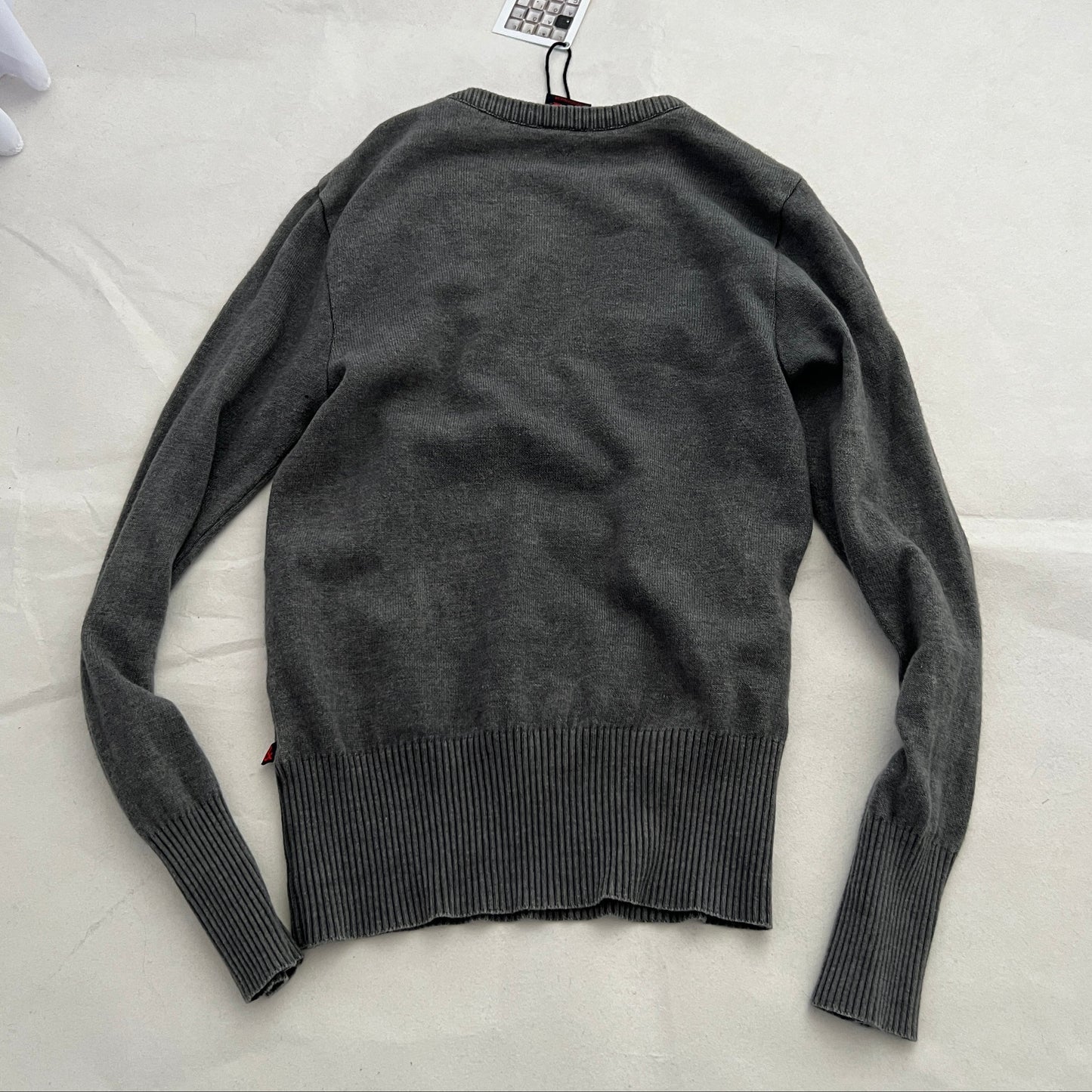 Faded Grey Dolce & Gabanna Wool Blend V Neck Graphic Knit Pullover Sweater
