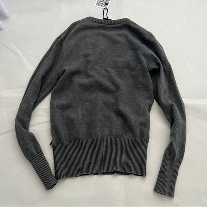 Faded Grey Dolce & Gabanna Wool Blend V Neck Graphic Knit Pullover Sweater