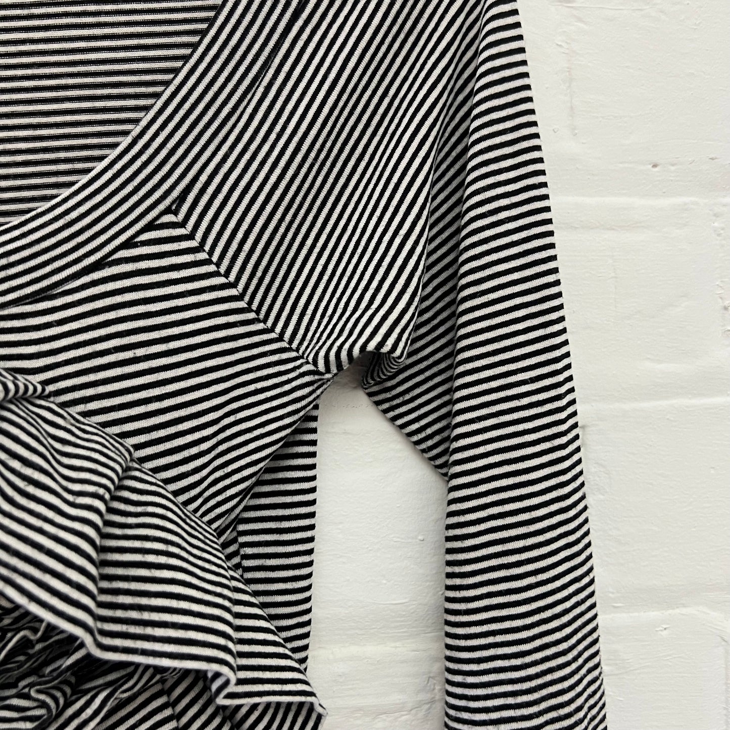 White Black Striped Wide Neck Rosette Detail Long Sleeve Top