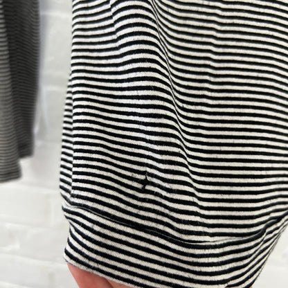 White Black Striped Wide Neck Rosette Detail Long Sleeve Top