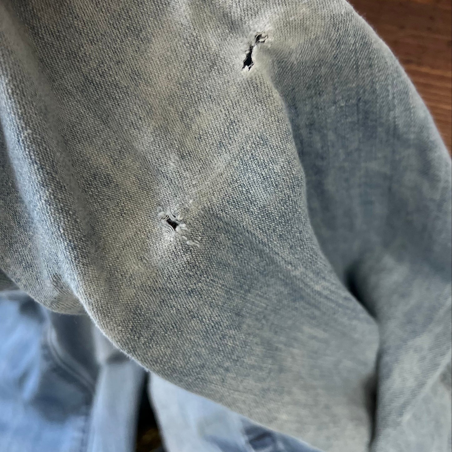 replay light wash denim baggy straight leg faux rip adjustable cinched hem jeans