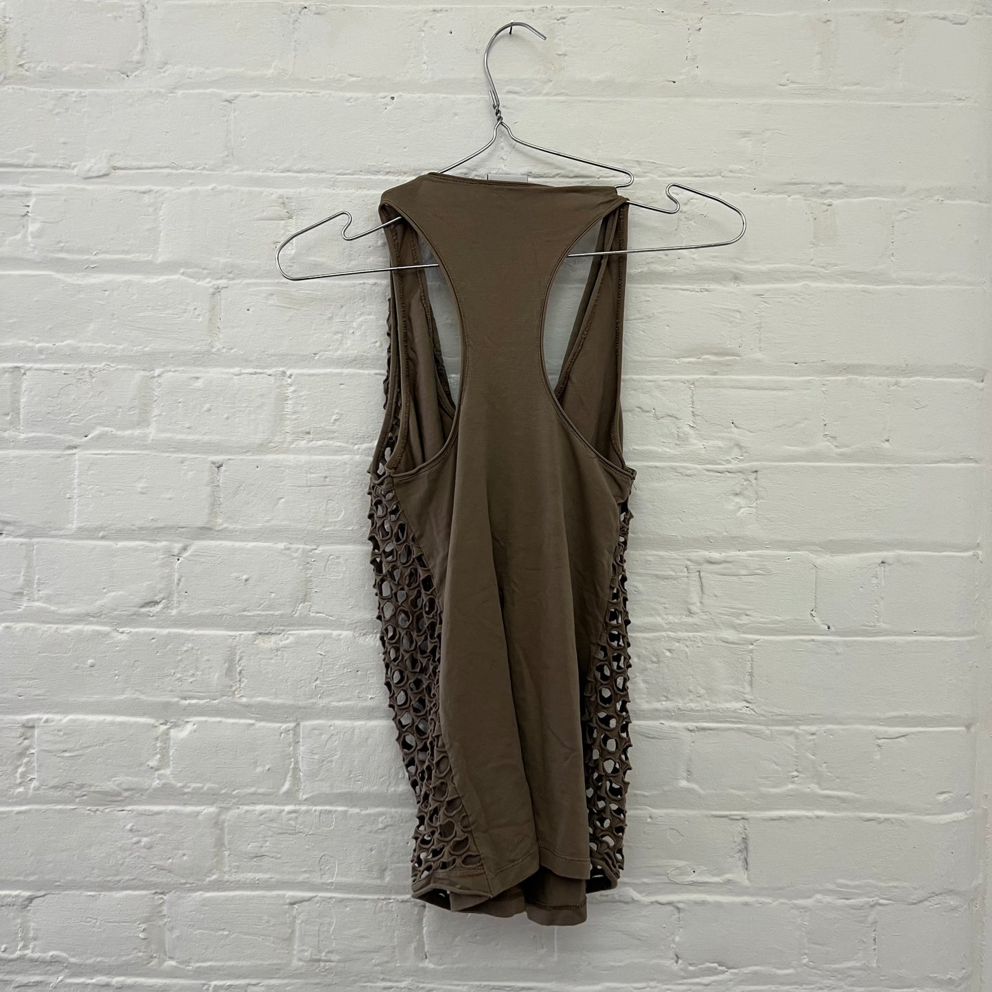 Paola Frani Khaki Brown Perforated Hole Draped Layered Tunic Vest Top