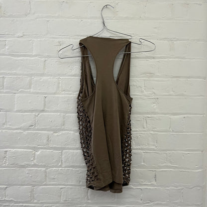 Paola Frani Khaki Brown Perforated Hole Draped Layered Tunic Vest Top