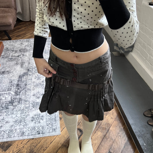 vintage sunao uwahara dark grey brown corpcore utility button buckle midi skirt