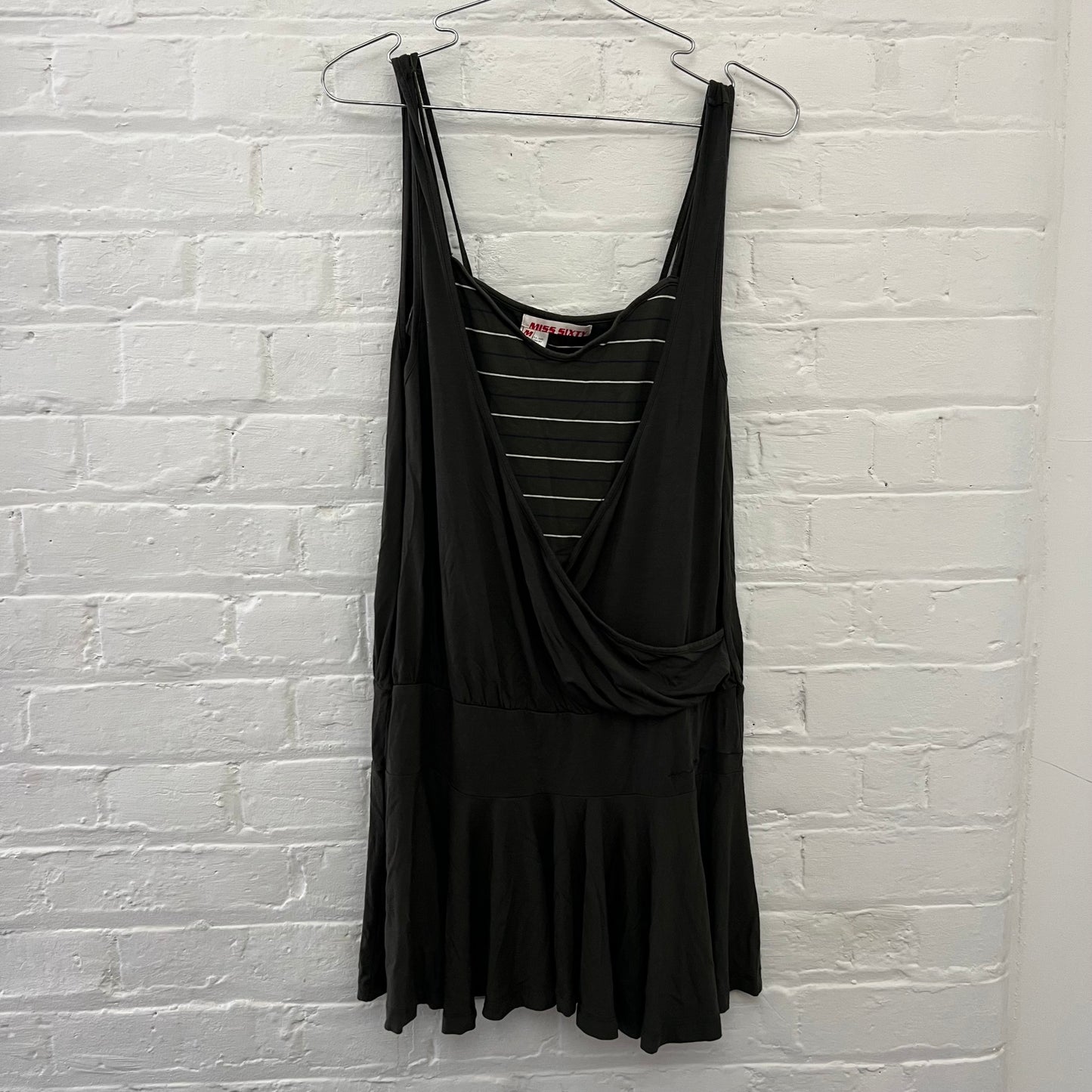 Miss Sixty Khaki Striped Draped Wrap Style Drop Waist Dress
