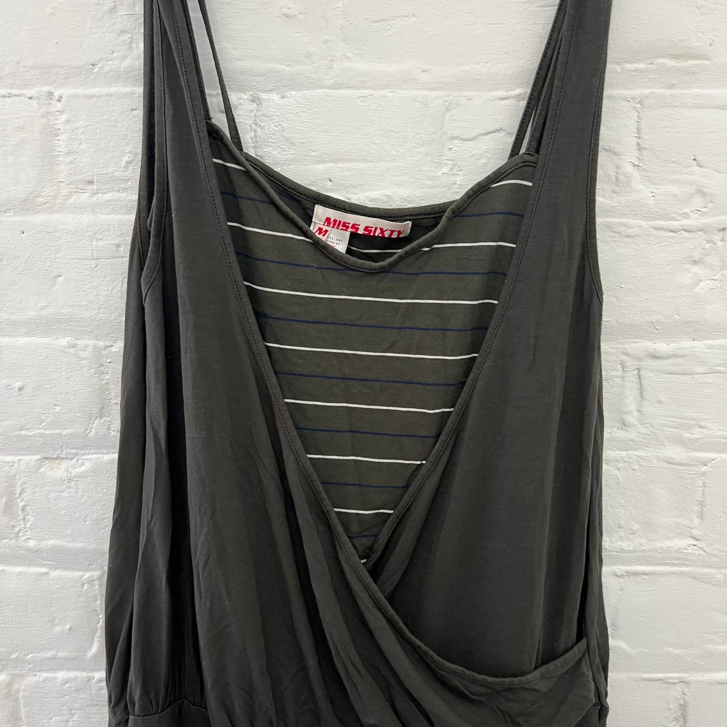 Miss Sixty Khaki Striped Draped Wrap Style Drop Waist Dress