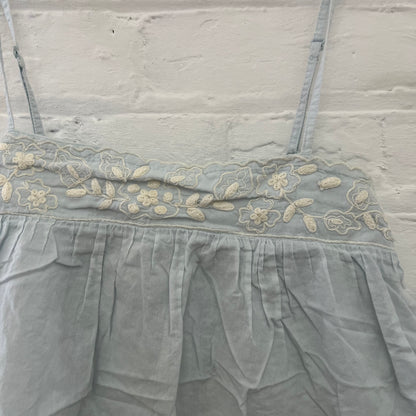 Naf Naf Light Blue Cream Embroidery Trim Square Neck Camisole