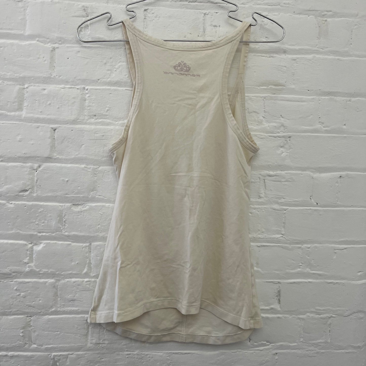 Fornarina Off White Grey Striped Crown Print Ruched Bust Tank Top