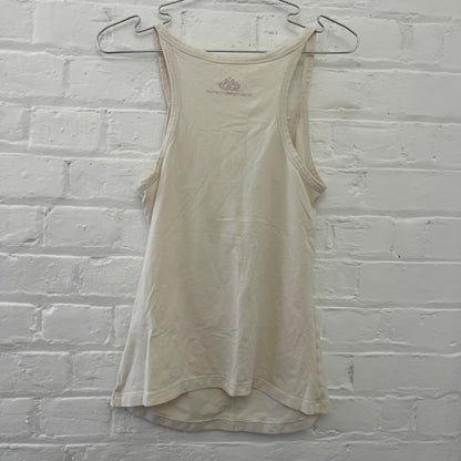 Fornarina Off White Grey Striped Crown Print Ruched Bust Tank Top