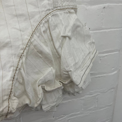 Marithe Francois Girbaud White Beige Striped Ruffle Flare Hem Denim Midi Skirt
