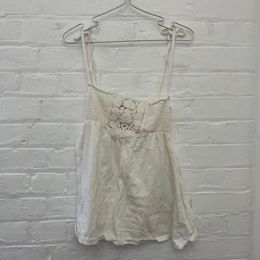 White Venca Babydoll Crochet Knit Broderie Anglaise Camisole