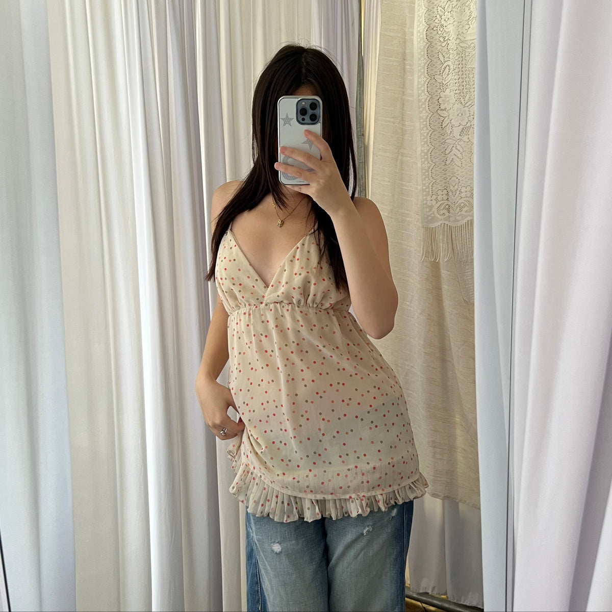 Kocca Beige Orange Polka Dot Babydoll Camisole