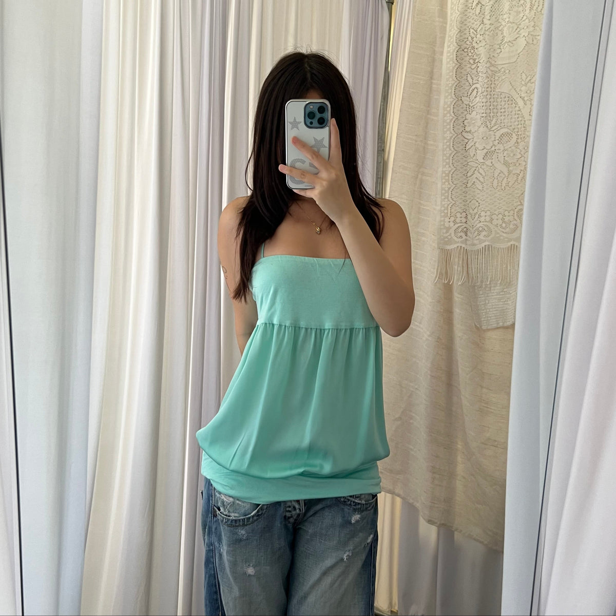 Turquoise Patrizia Pepe Balloon Hem Open Back Halter Neck Camisole