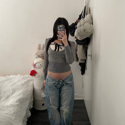 one way grey milkmaid style two in one layered knit