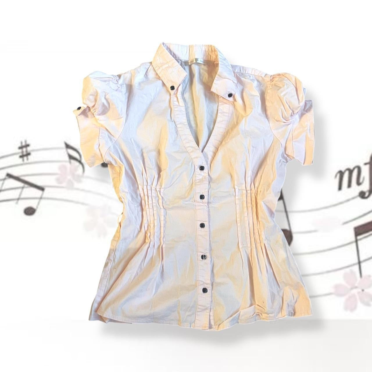 jennyfer preppy soft pink puff sleeve high neck blouse