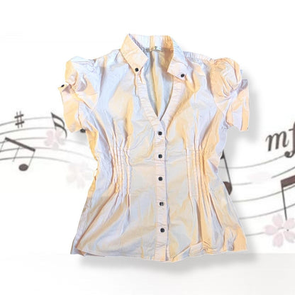 jennyfer preppy soft pink puff sleeve high neck blouse