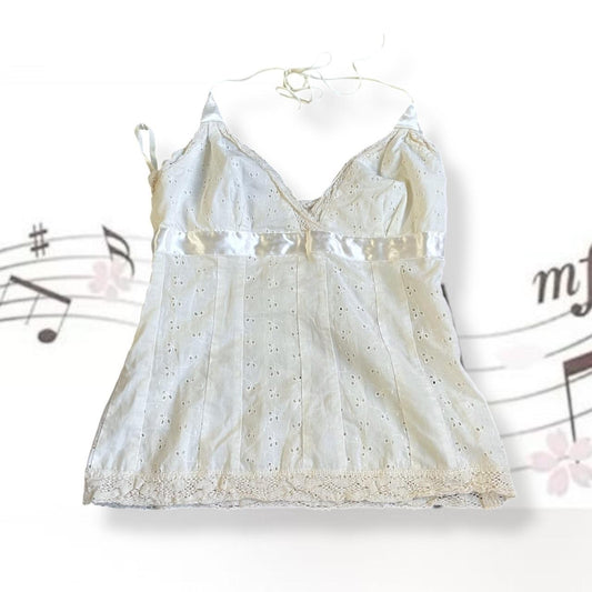 mexx broderie anglaise eurosummer off white halterneck camisole top with lace hem