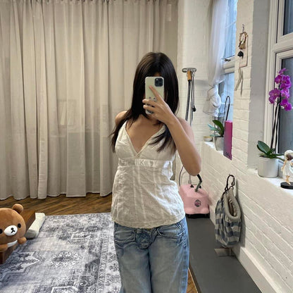 mexx broderie anglaise eurosummer off white halterneck camisole top with lace hem