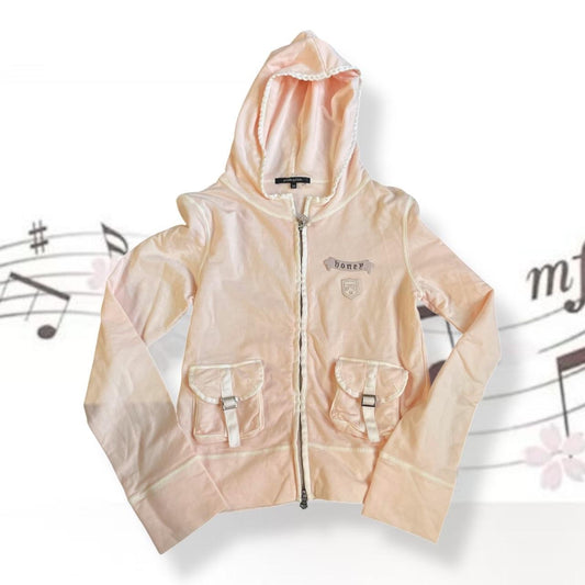 coquette preppy prideglide salmon pink patch utility buckle zip hoodie jacket