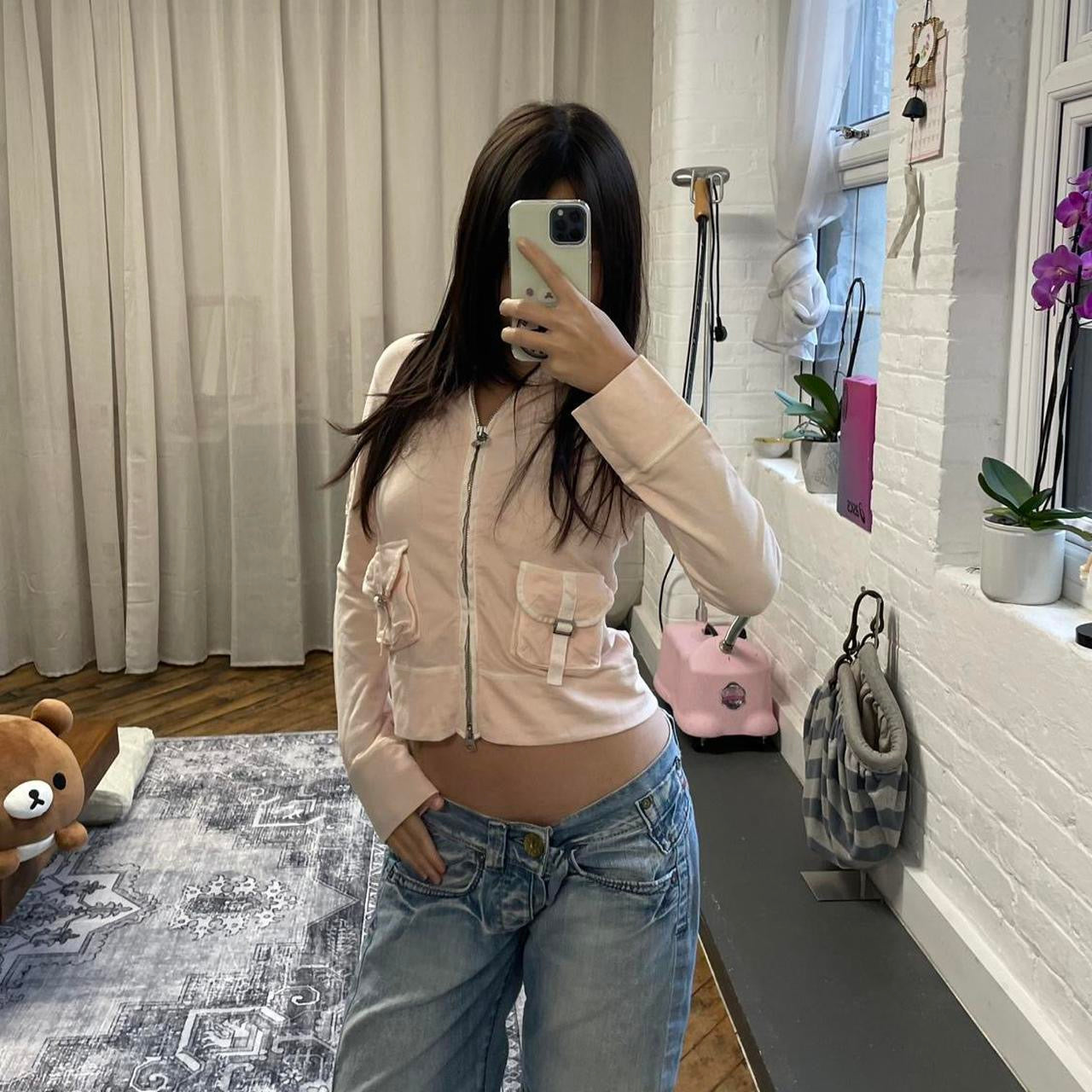 coquette preppy prideglide salmon pink patch utility buckle zip hoodie jacket