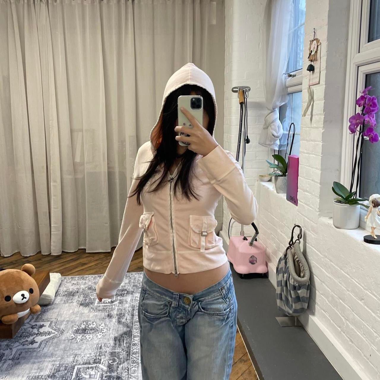 coquette preppy prideglide salmon pink patch utility buckle zip hoodie jacket