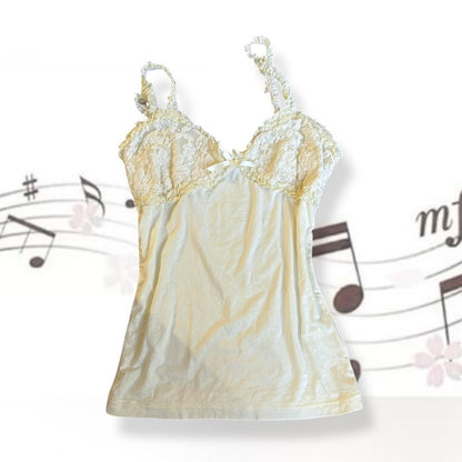 coquette cream pastel yellow lacey frilly liz lisa bow charm camisole