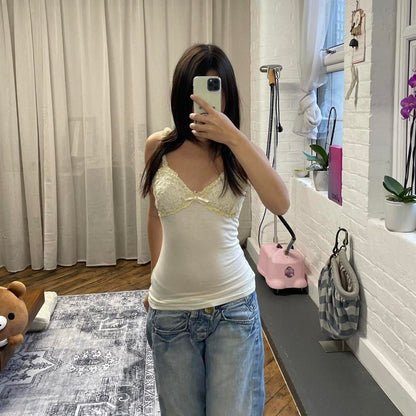 coquette cream pastel yellow lacey frilly liz lisa bow charm camisole