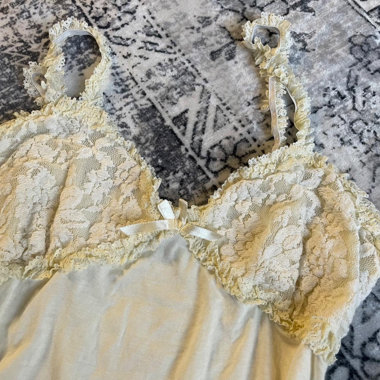 coquette cream pastel yellow lacey frilly liz lisa bow charm camisole