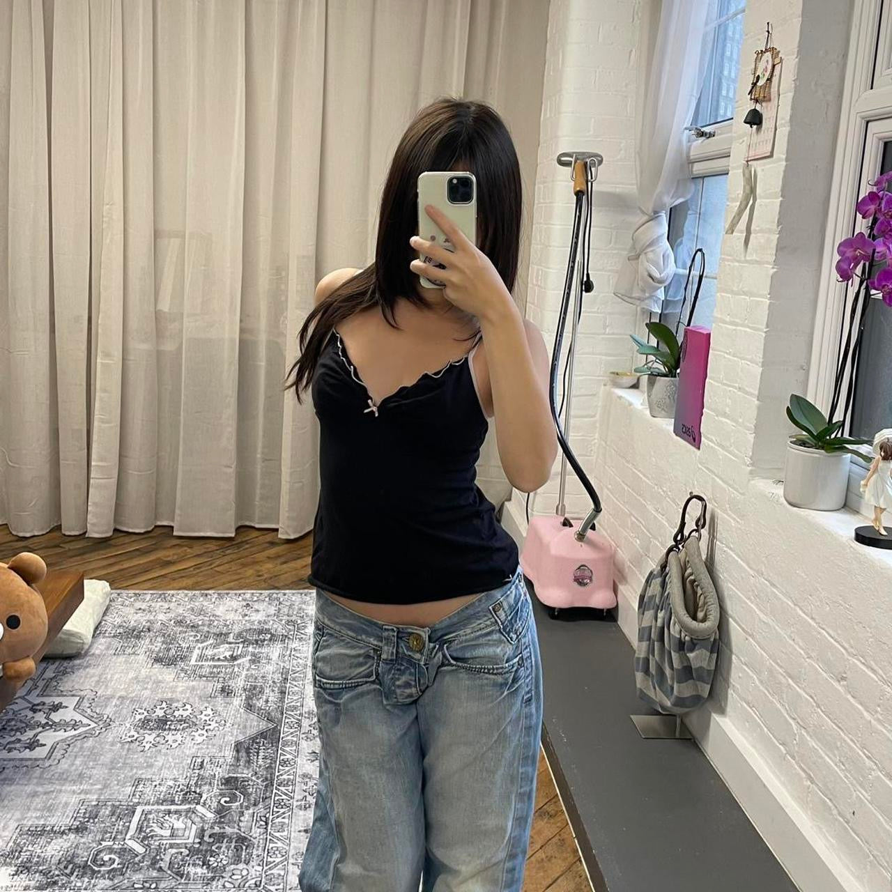 balletcore black pink contrast trim lettuce trim camisole