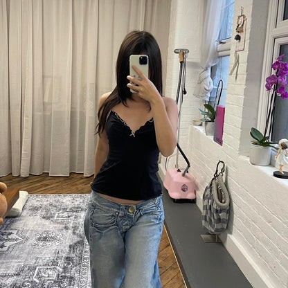 balletcore black pink contrast trim lettuce trim camisole