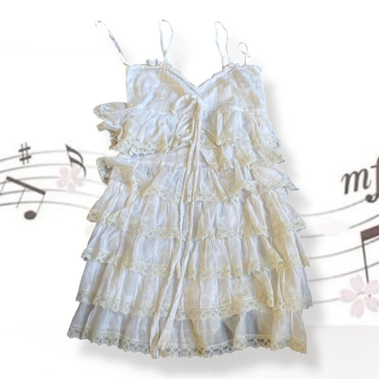 cristinaeffe romantic white ruffle lace tiered midi dress