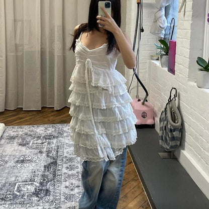 cristinaeffe romantic white ruffle lace tiered midi dress