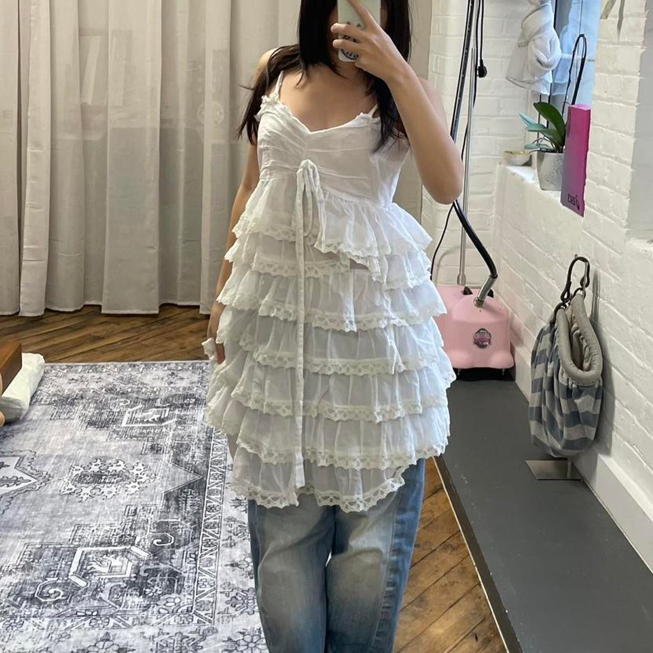 cristinaeffe romantic white ruffle lace tiered midi dress