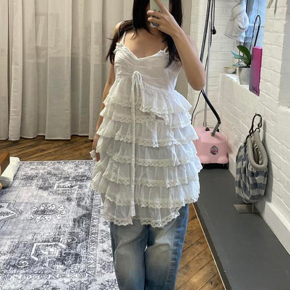 cristinaeffe romantic white ruffle lace tiered midi dress