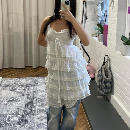 cristinaeffe romantic white ruffle lace tiered midi dress