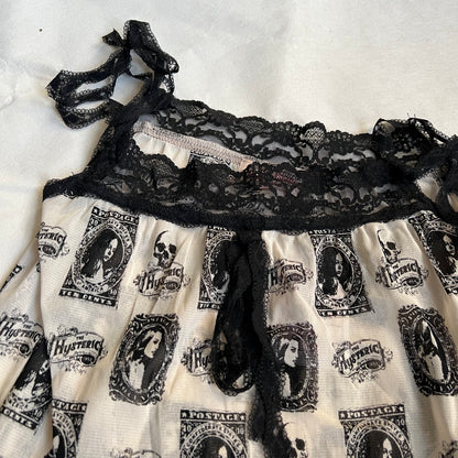 silk hysteric glamour sheer white black ornamental portrait graphic print lace camisole