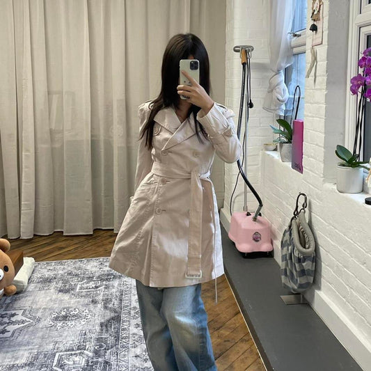 coquette preppy baby pink spring prideglide mid length trench coat