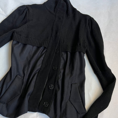nell & me black merino wool blend mix material blocking long sleeve collared cardigan jacket