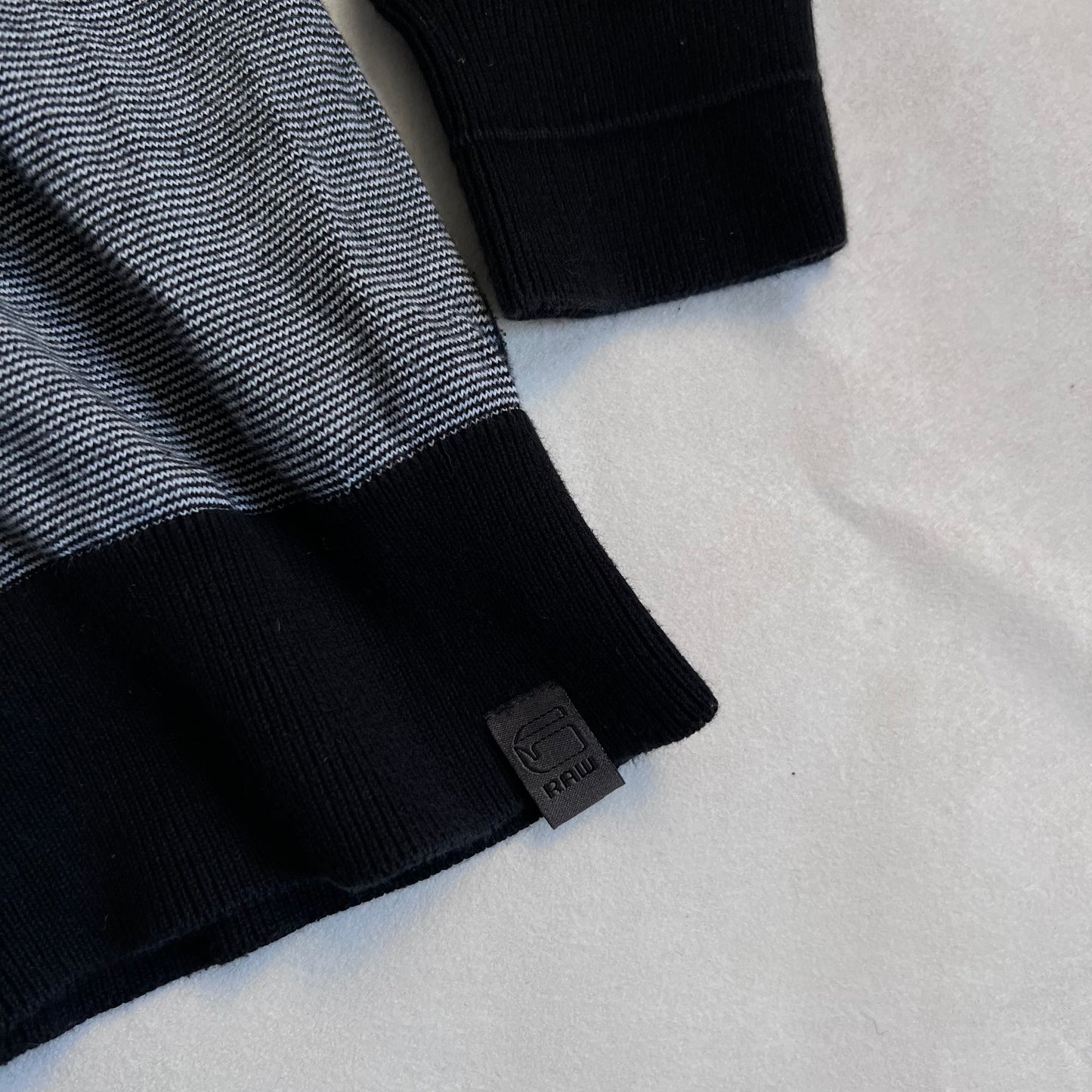 black grey striped g-star striped v neck long sleeve embroidery graphic sweater