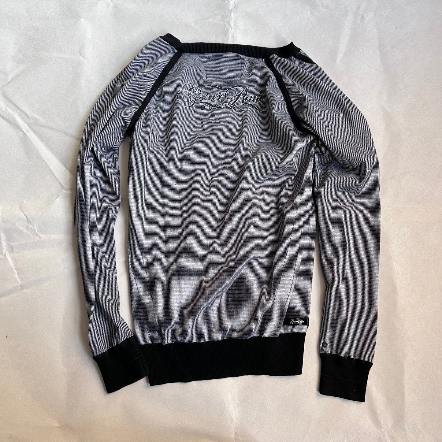 black grey striped g-star striped v neck long sleeve embroidery graphic sweater