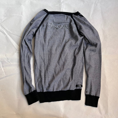 black grey striped g-star striped v neck long sleeve embroidery graphic sweater